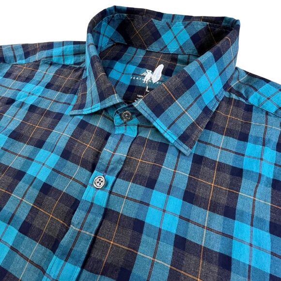 Johnnie-O Featherweight Shirt Men’s Large Blue Plaid Long Sleeve Button Up Surf - Picture 1 of 11